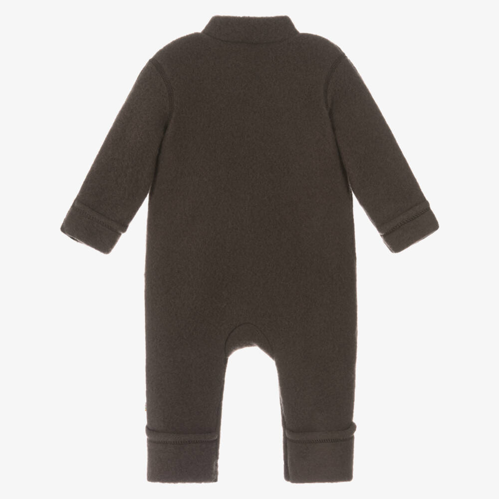 Joha-Brown Merino Wool Fleece Double-Zip Romper | Childrensalon