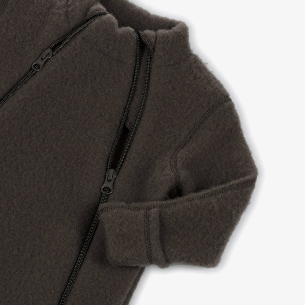 Joha-Brown Merino Wool Fleece Double-Zip Romper | Childrensalon