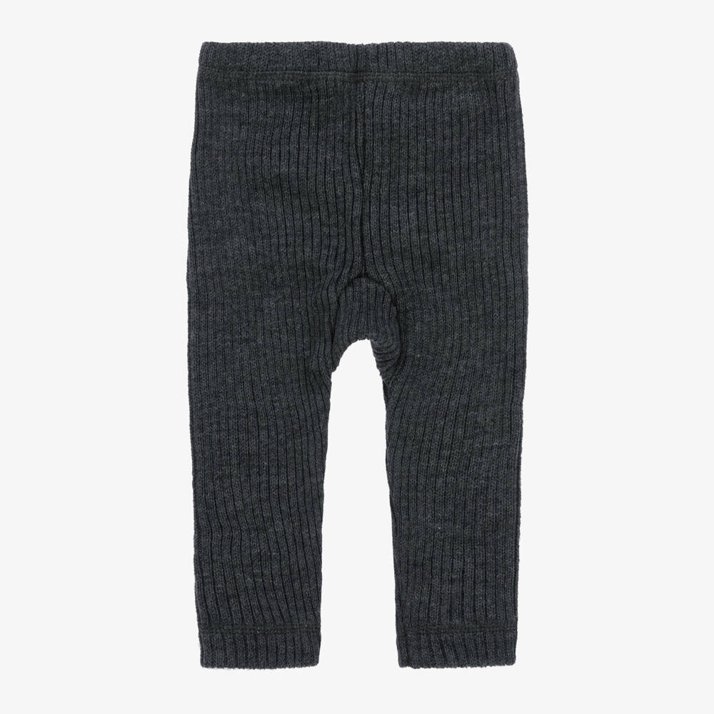Joha-Dark Grey Merino Wool Ribbed Leggings | Childrensalon