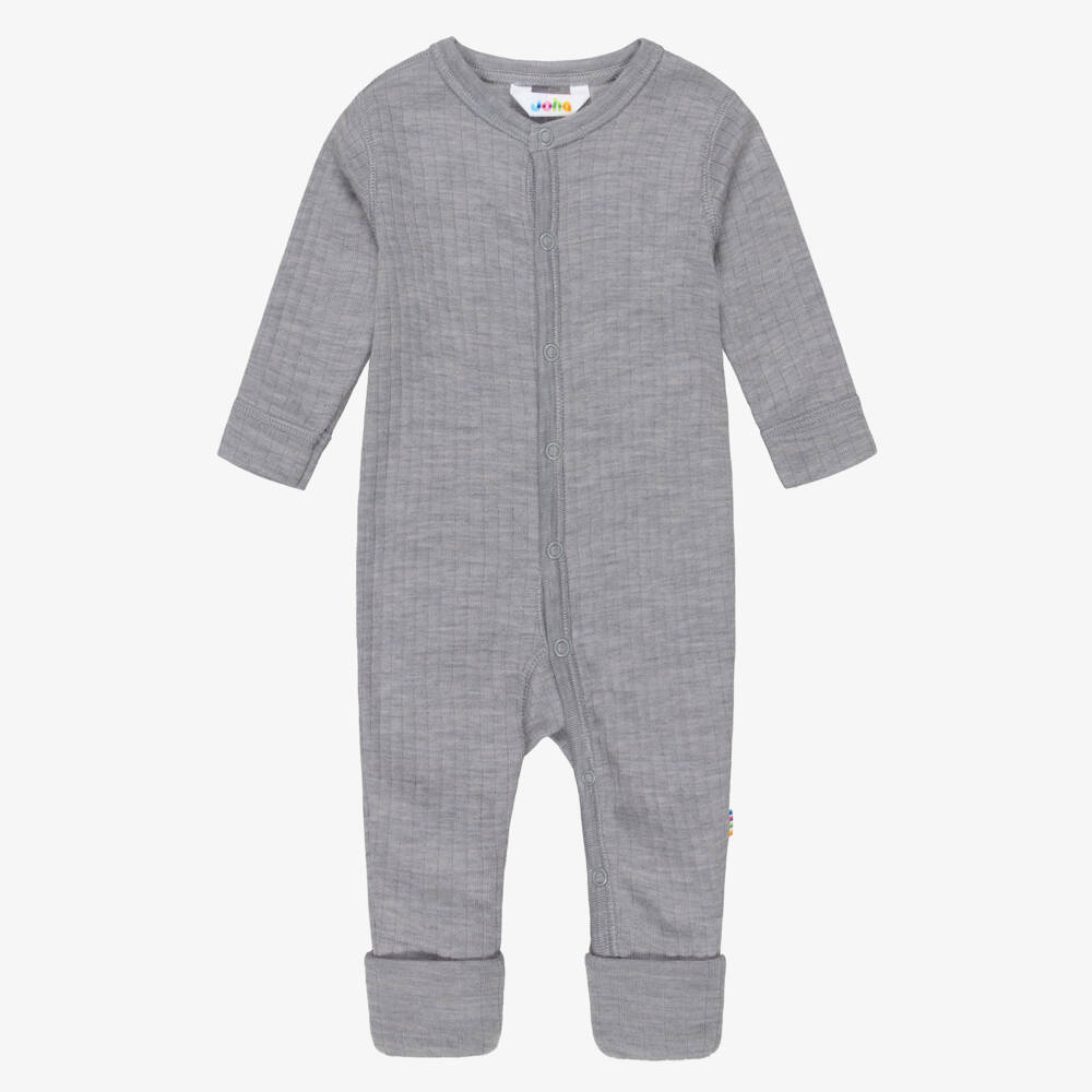 Joha-Grey Thermal Merino Wool Baby Romper | Childrensalon