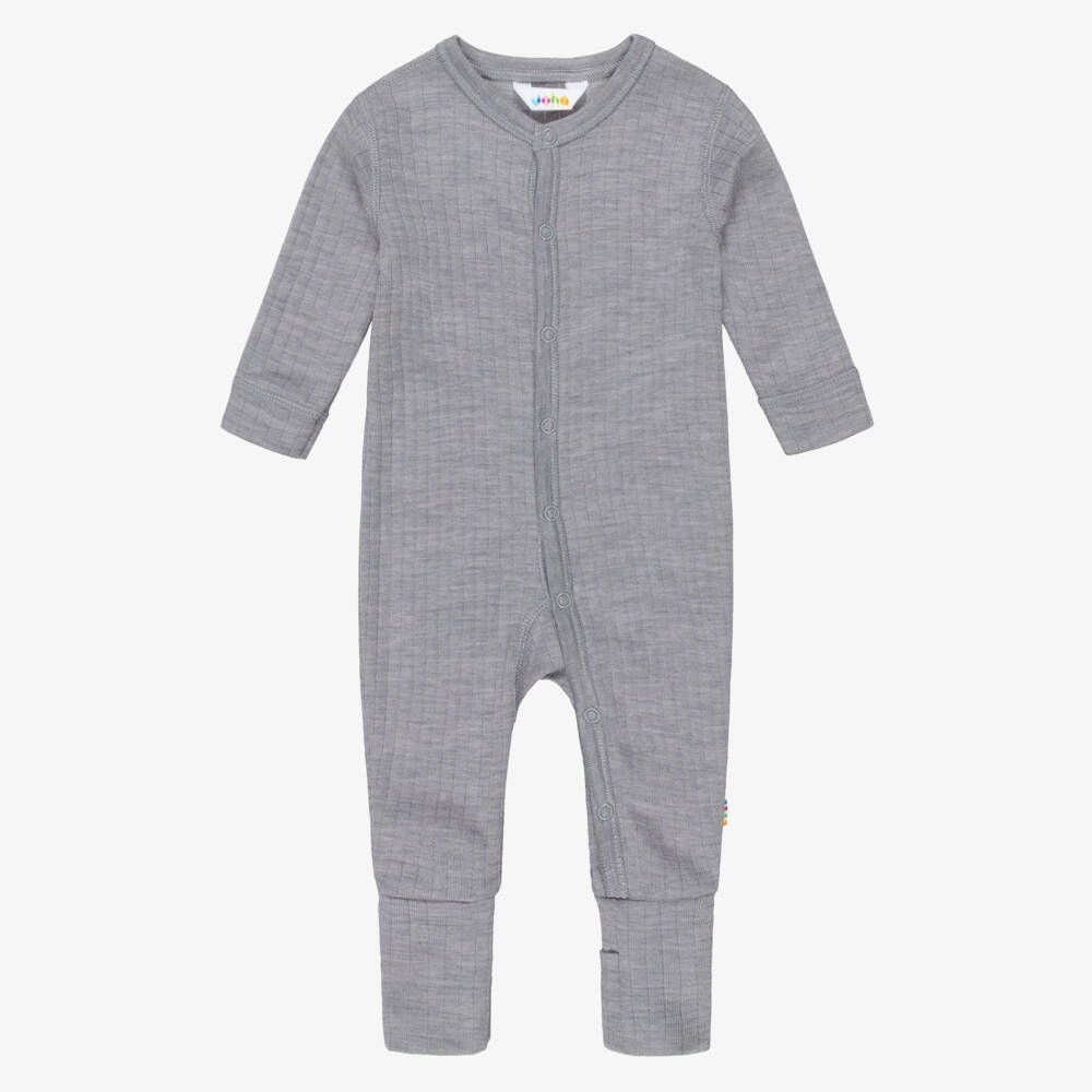 Joha-Grey Thermal Merino Wool Baby Romper | Childrensalon