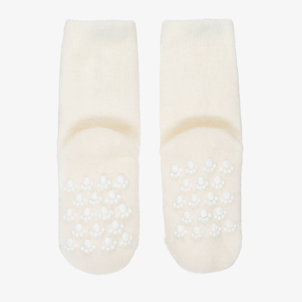 Joha-Ivory Wool Socks with Paw Print Anti-Slip Grips | Childrensalon