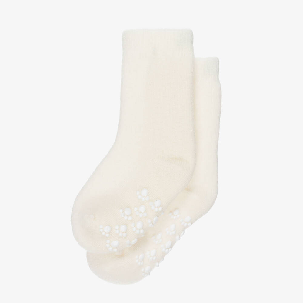 Joha-Ivory Wool Socks with Paw Print Anti-Slip Grips | Childrensalon