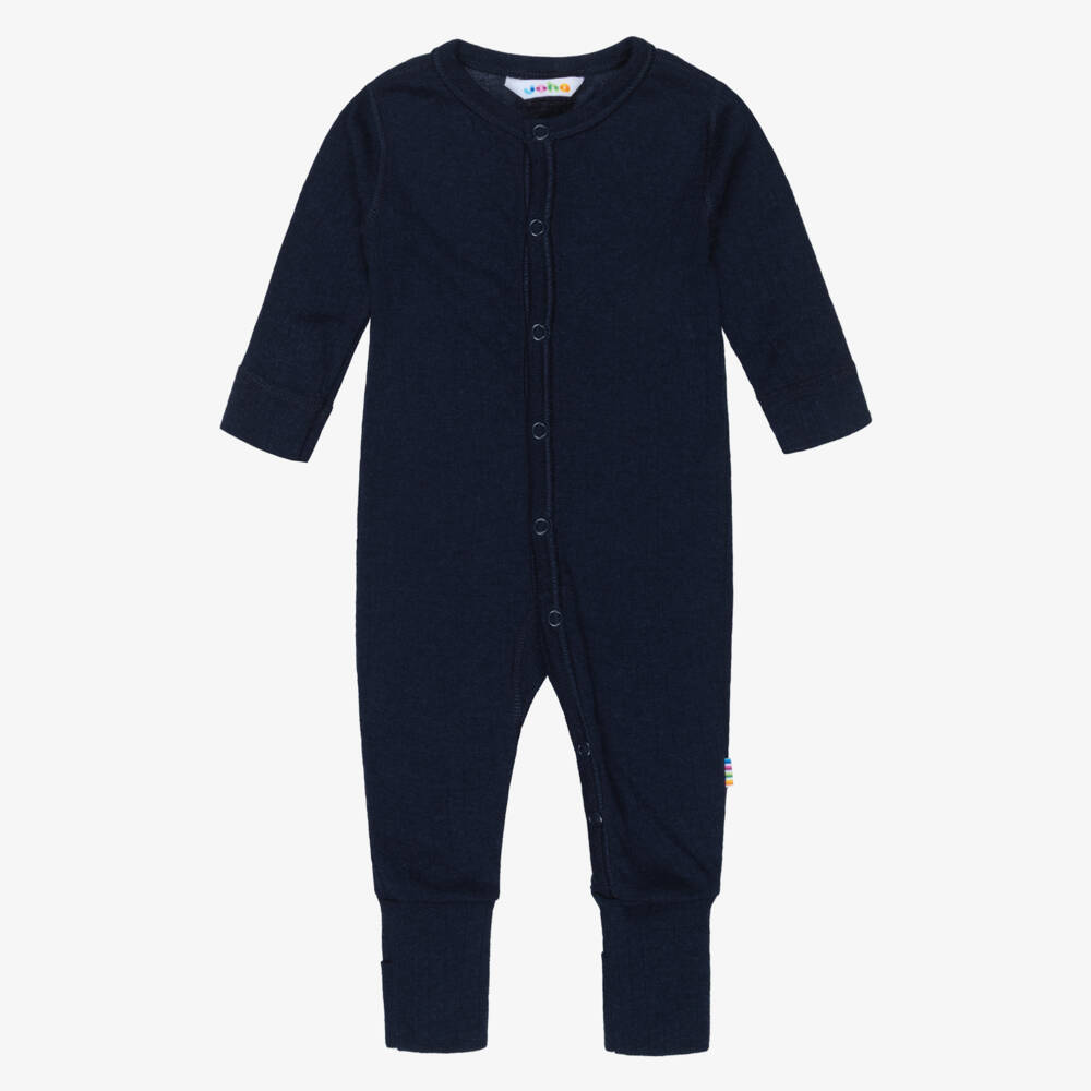 Joha-Navy Blue Thermal Merino Wool Baby Romper | Childrensalon