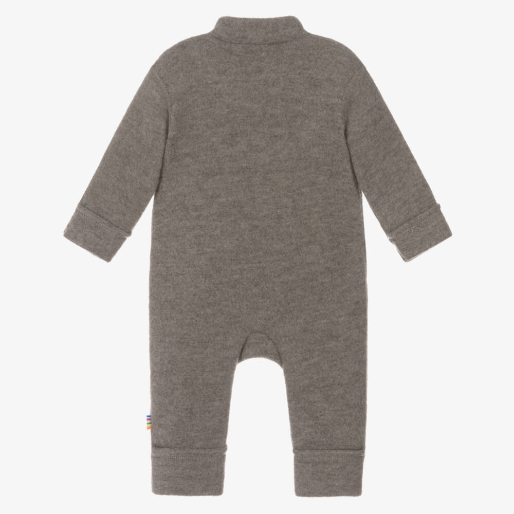 Joha-Pale Brown Merino Wool Fleece Double-Zip Romper | Childrensalon