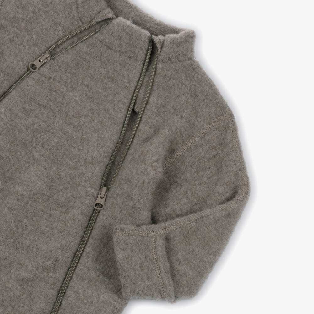 Joha-Pale Brown Merino Wool Fleece Double-Zip Romper | Childrensalon