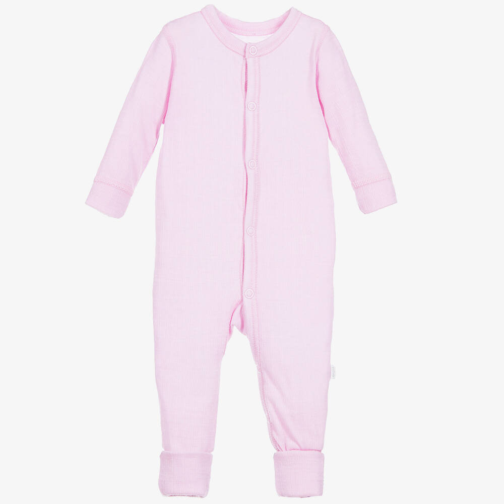 Joha-Pink Thermal Merino Wool Baby Romper | Childrensalon