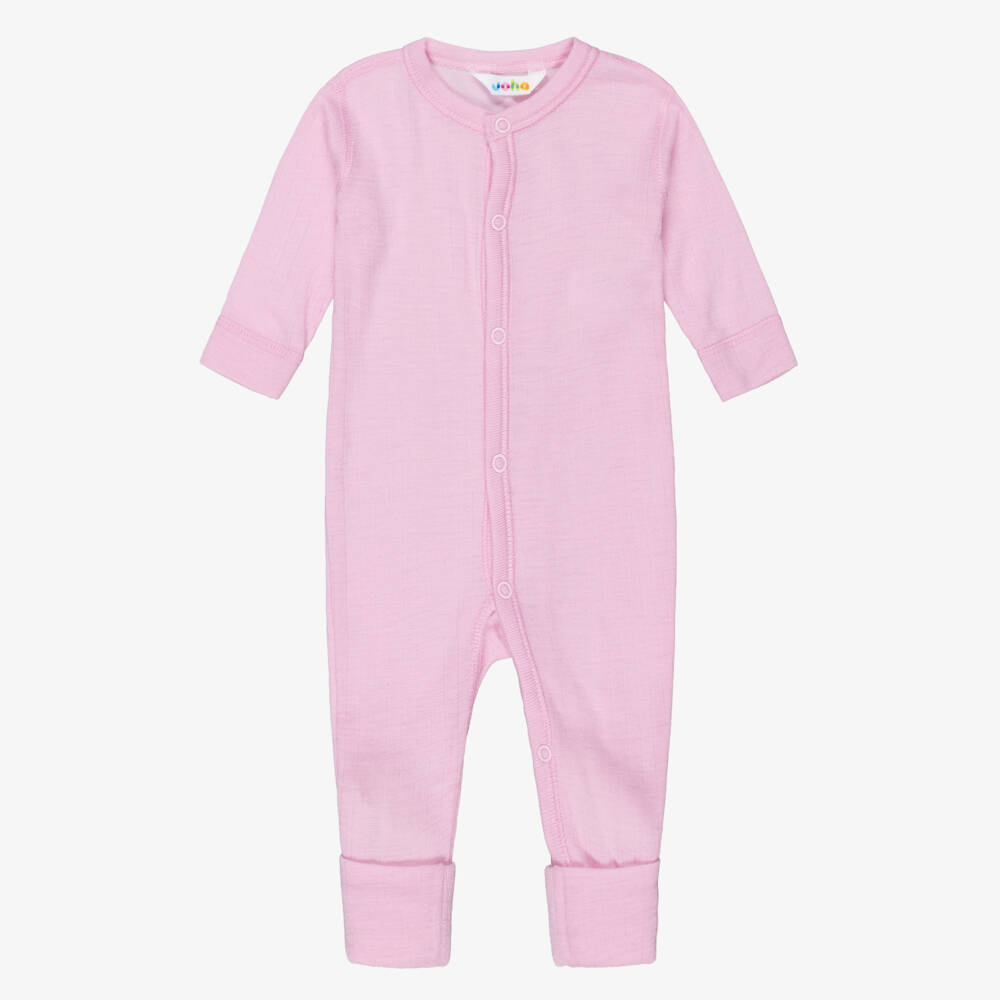 Joha-Pink Thermal Merino Wool Baby Romper | Childrensalon