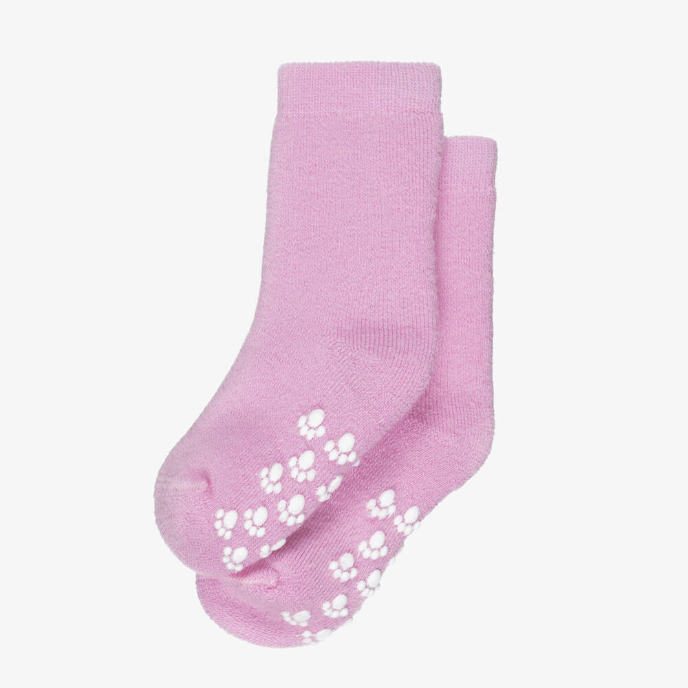 Joha-Pink Wool Socks with Paw Print Anti-Slip Grips | Childrensalon