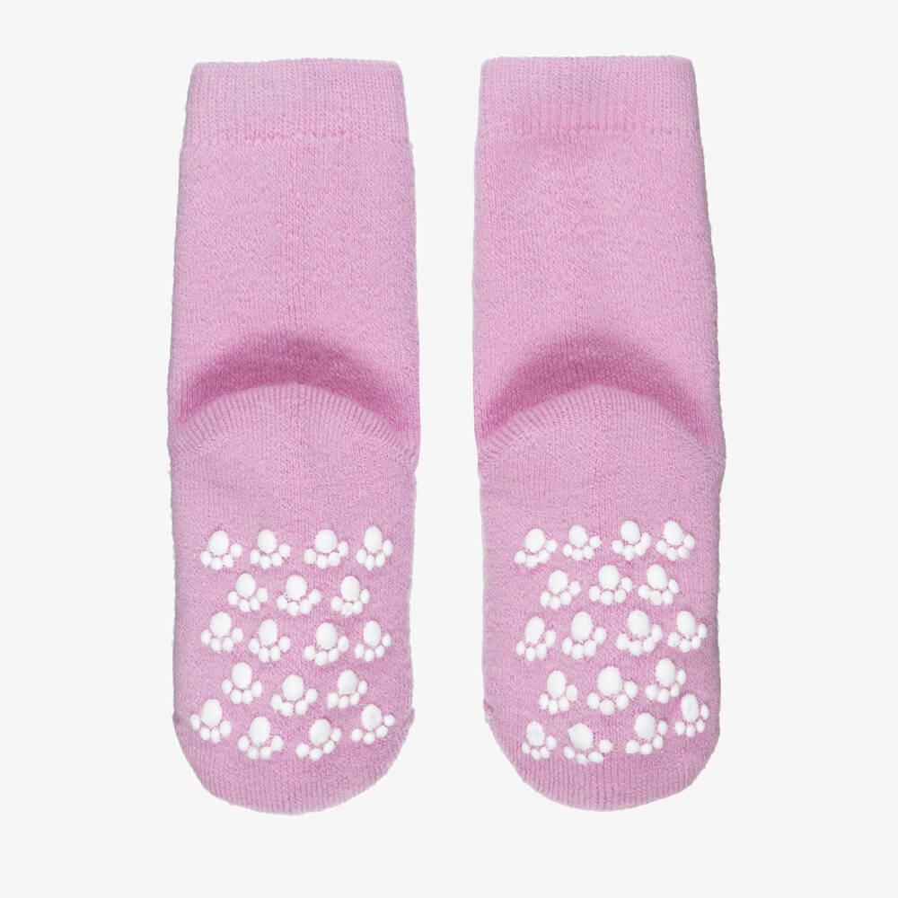 Joha-Pink Wool Socks with Paw Print Anti-Slip Grips | Childrensalon