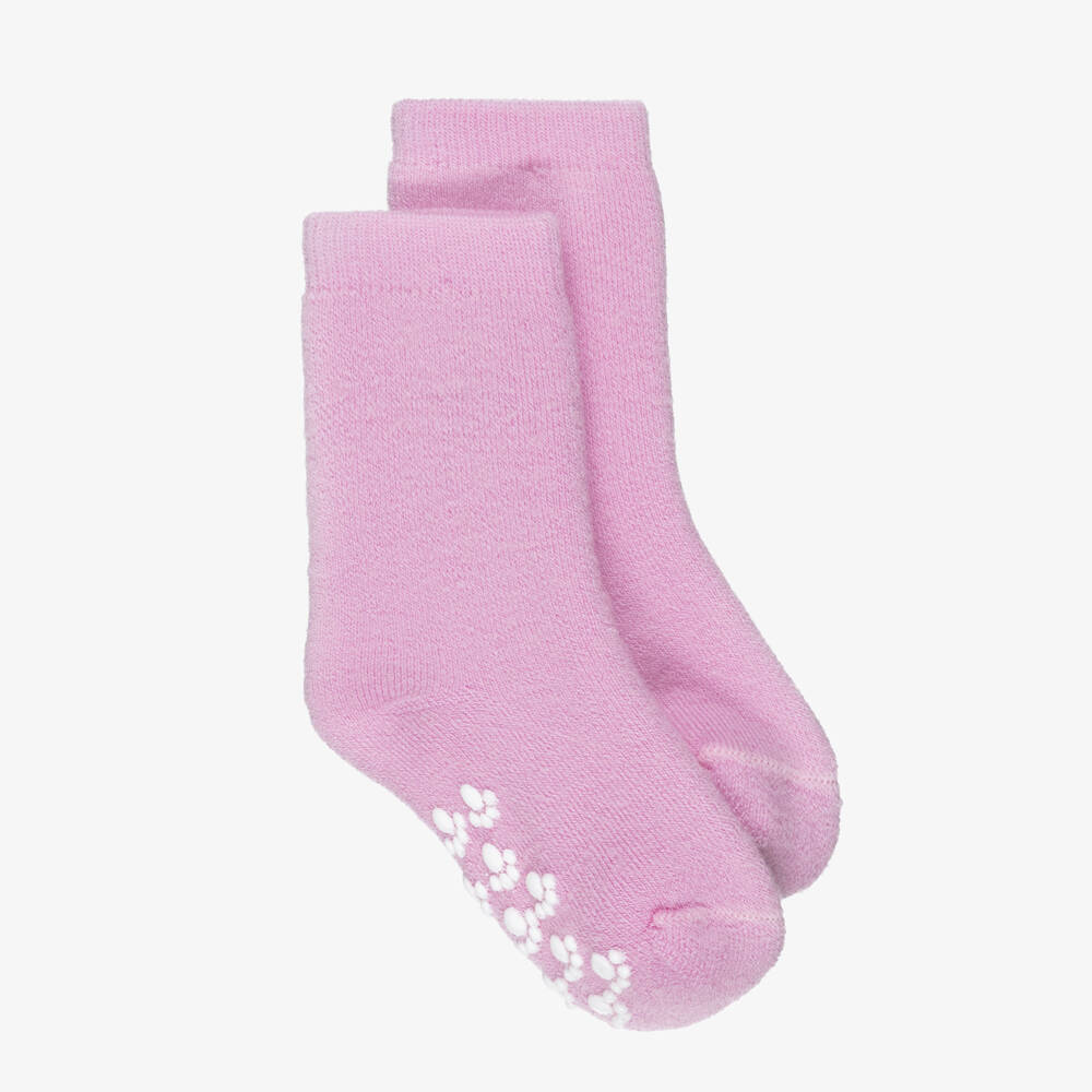 Joha-Pink Wool Socks with Paw Print Anti-Slip Grips | Childrensalon