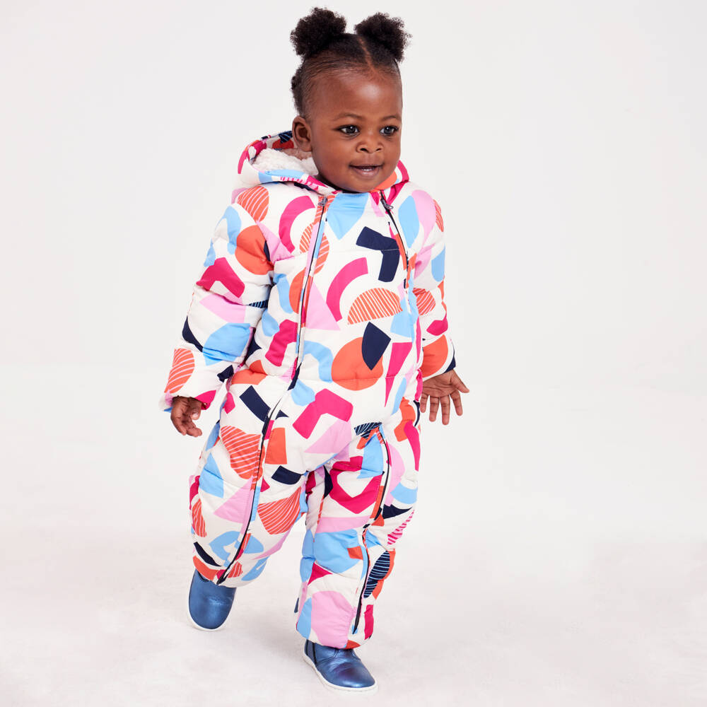 Joyday-Baby Girls Ivory & Pink Puffer Snowsuit | Childrensalon