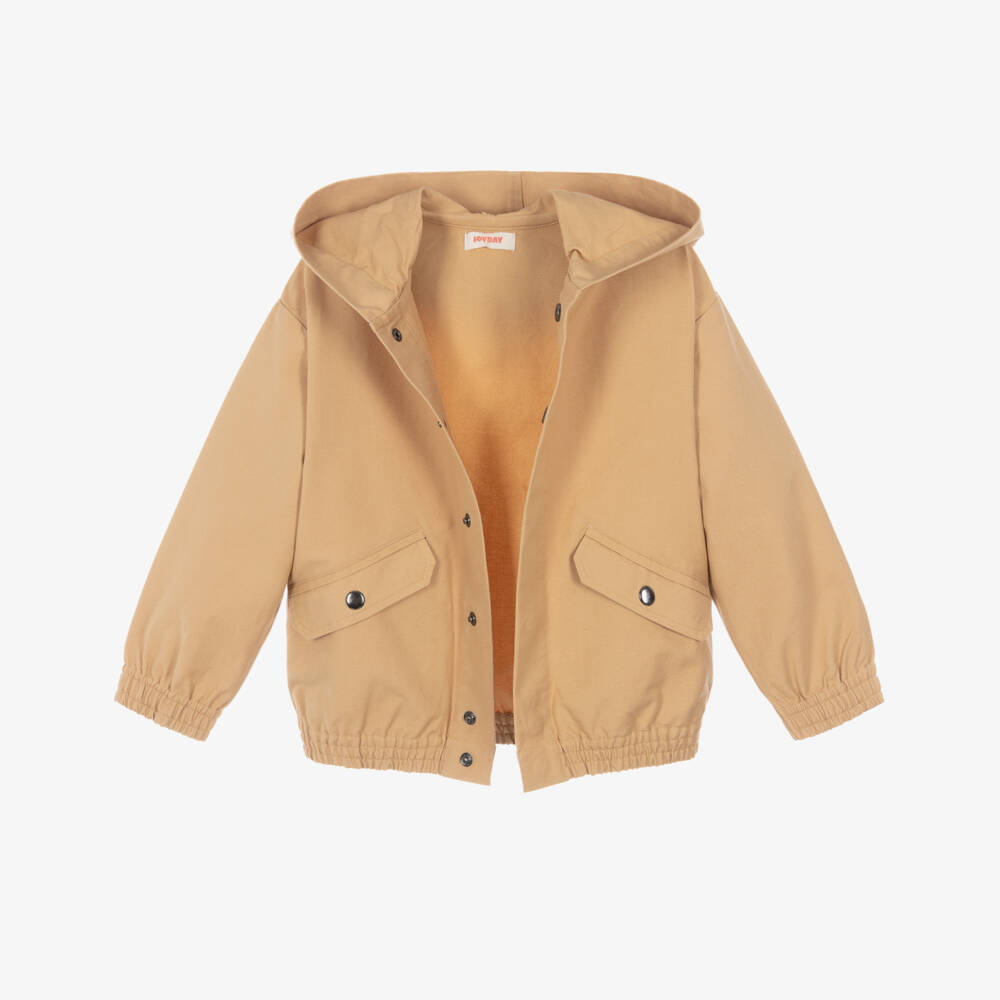 Joyday-Boys Beige Cotton Canvas Hooded Jacket | Childrensalon