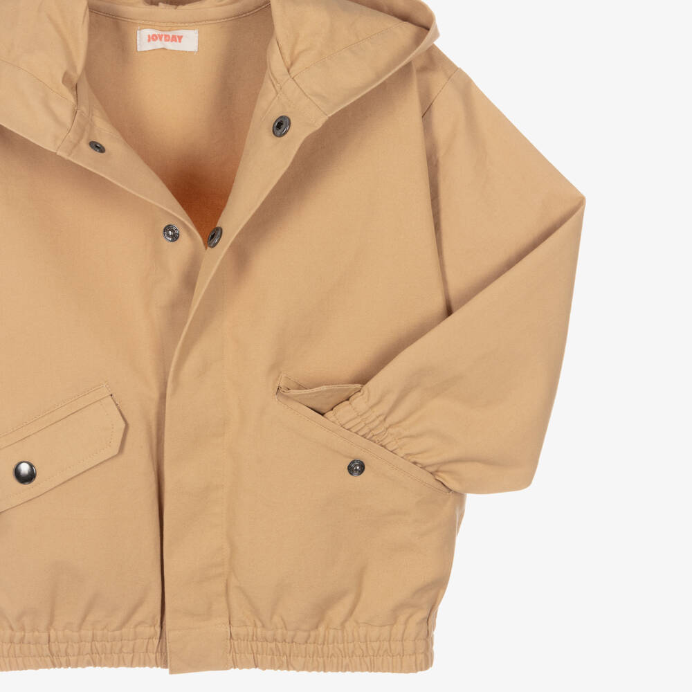 Joyday-Boys Beige Cotton Canvas Hooded Jacket | Childrensalon