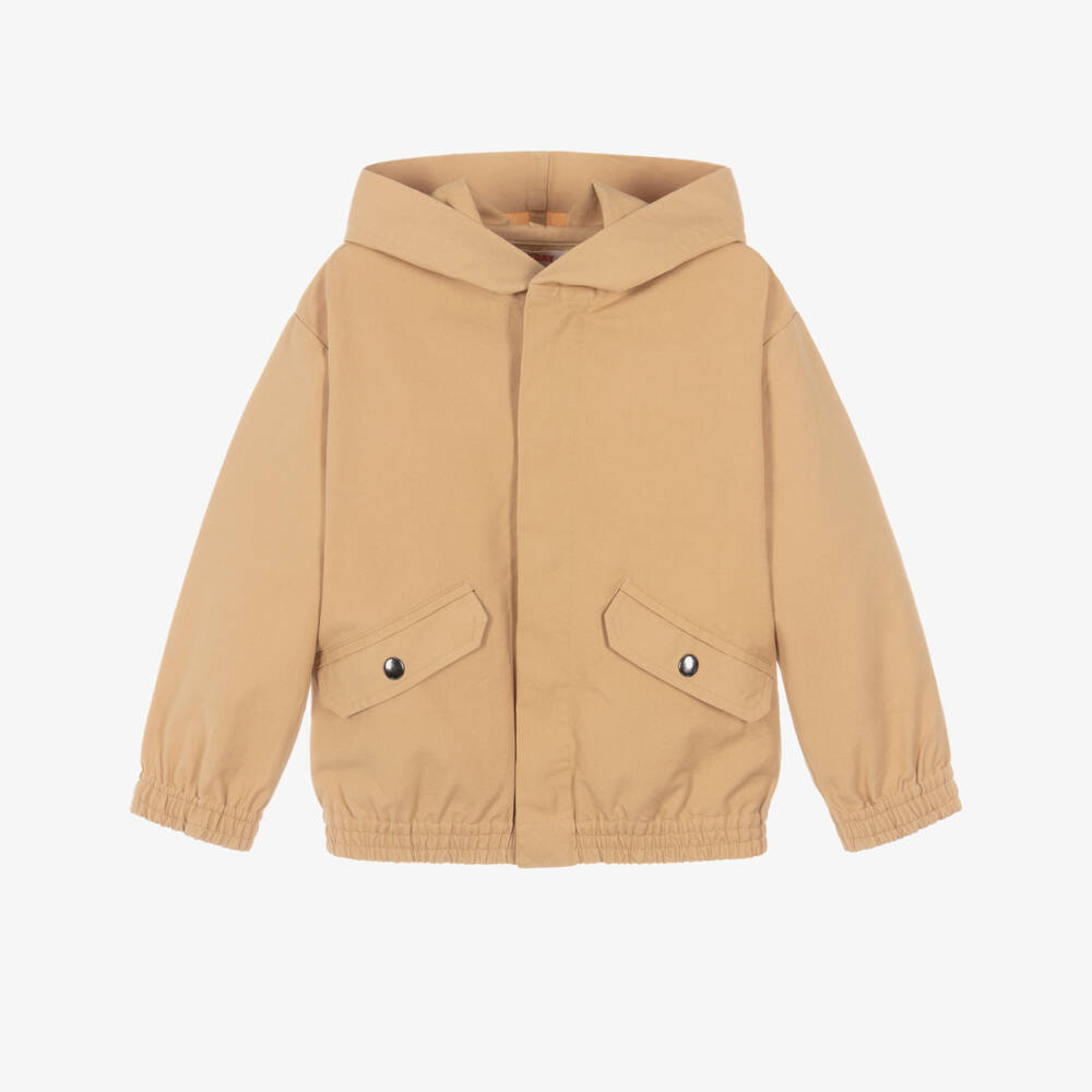 Joyday-Boys Beige Cotton Canvas Hooded Jacket | Childrensalon