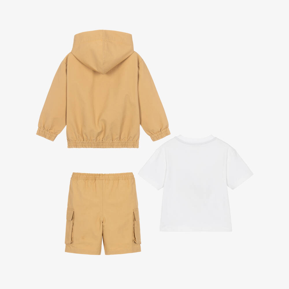 Joyday-Boys Beige Cotton Canvas Jacket & Shorts Set | Childrensalon