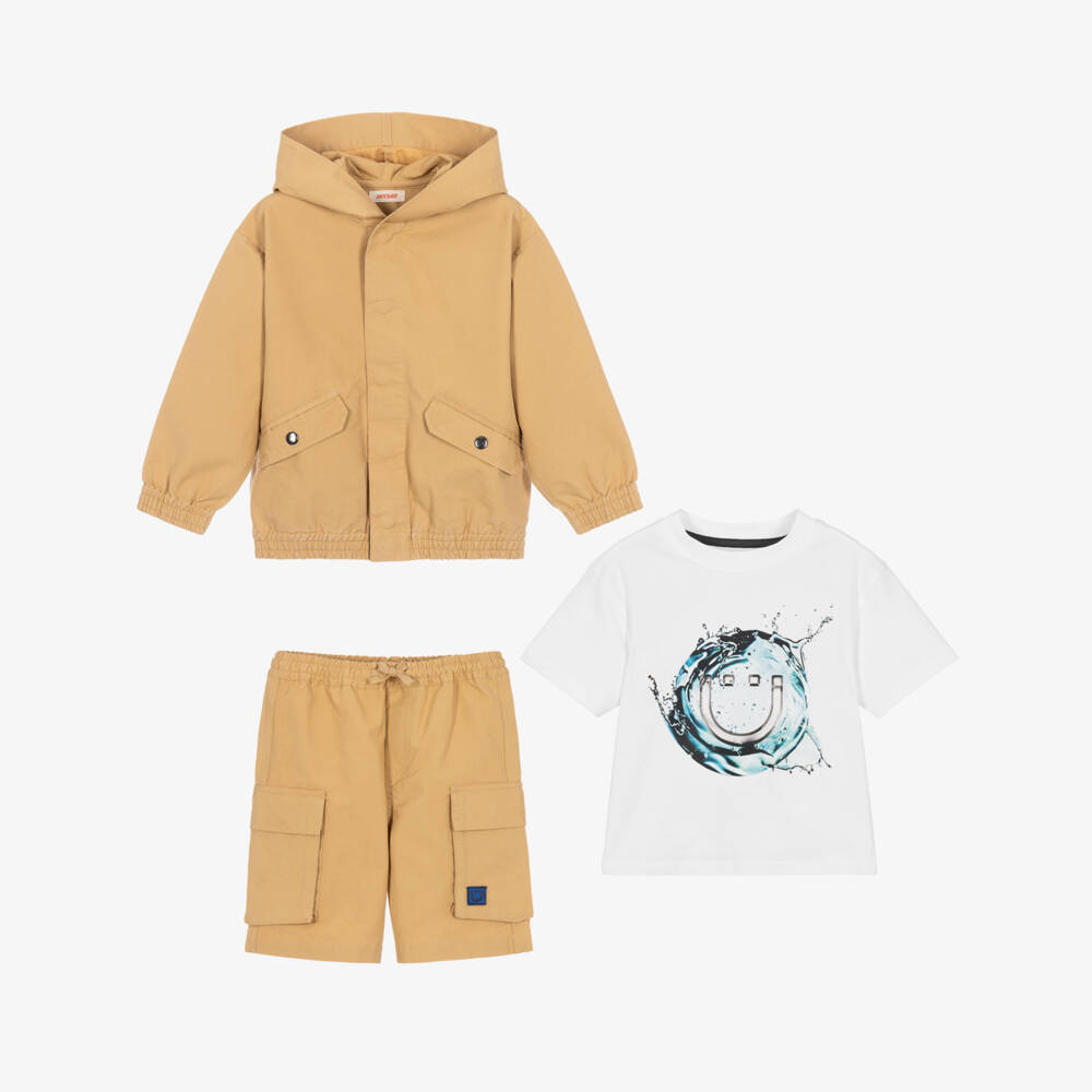 Joyday-Boys Beige Cotton Canvas Jacket & Shorts Set | Childrensalon
