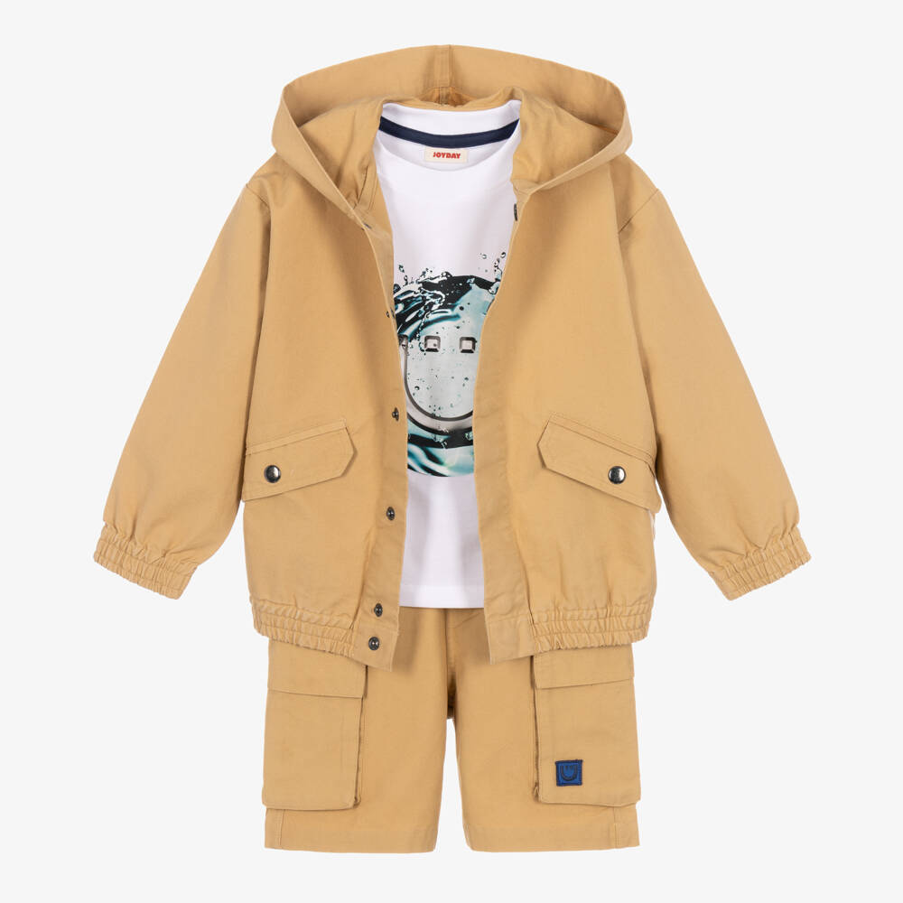 Joyday-Boys Beige Cotton Canvas Jacket & Shorts Set  | Childrensalon