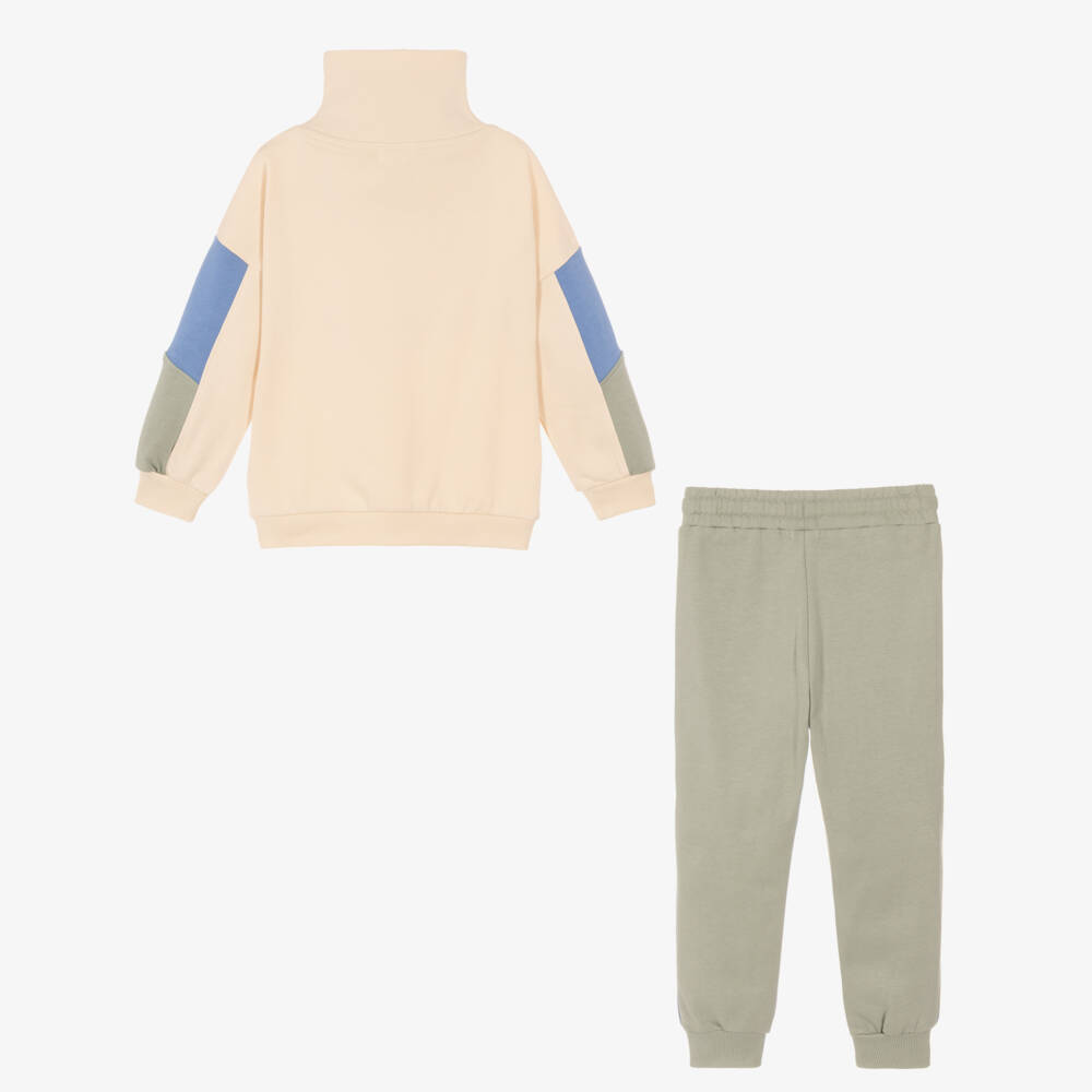 Joyday-Boys Beige Organic Cotton Quarter-Zip Tracksuit | Childrensalon