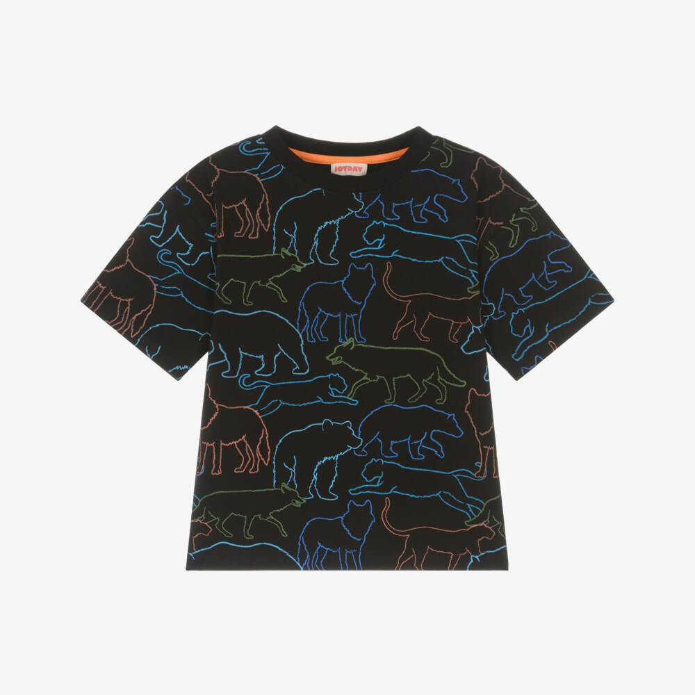 Joyday-Boys Black Cotton Animal Print Top | Childrensalon