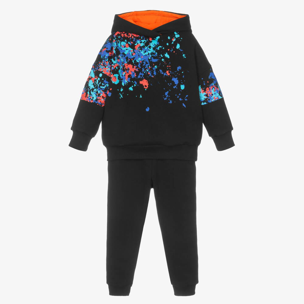 Joyday-Boys Black Jersey Tracksuit with Paint Splatter Print | Childrensalon