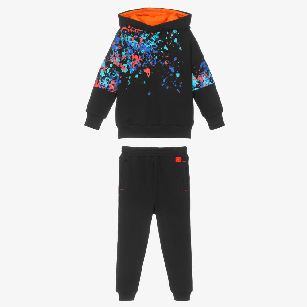 Joyday-Boys Black Jersey Tracksuit with Paint Splatter Print | Childrensalon