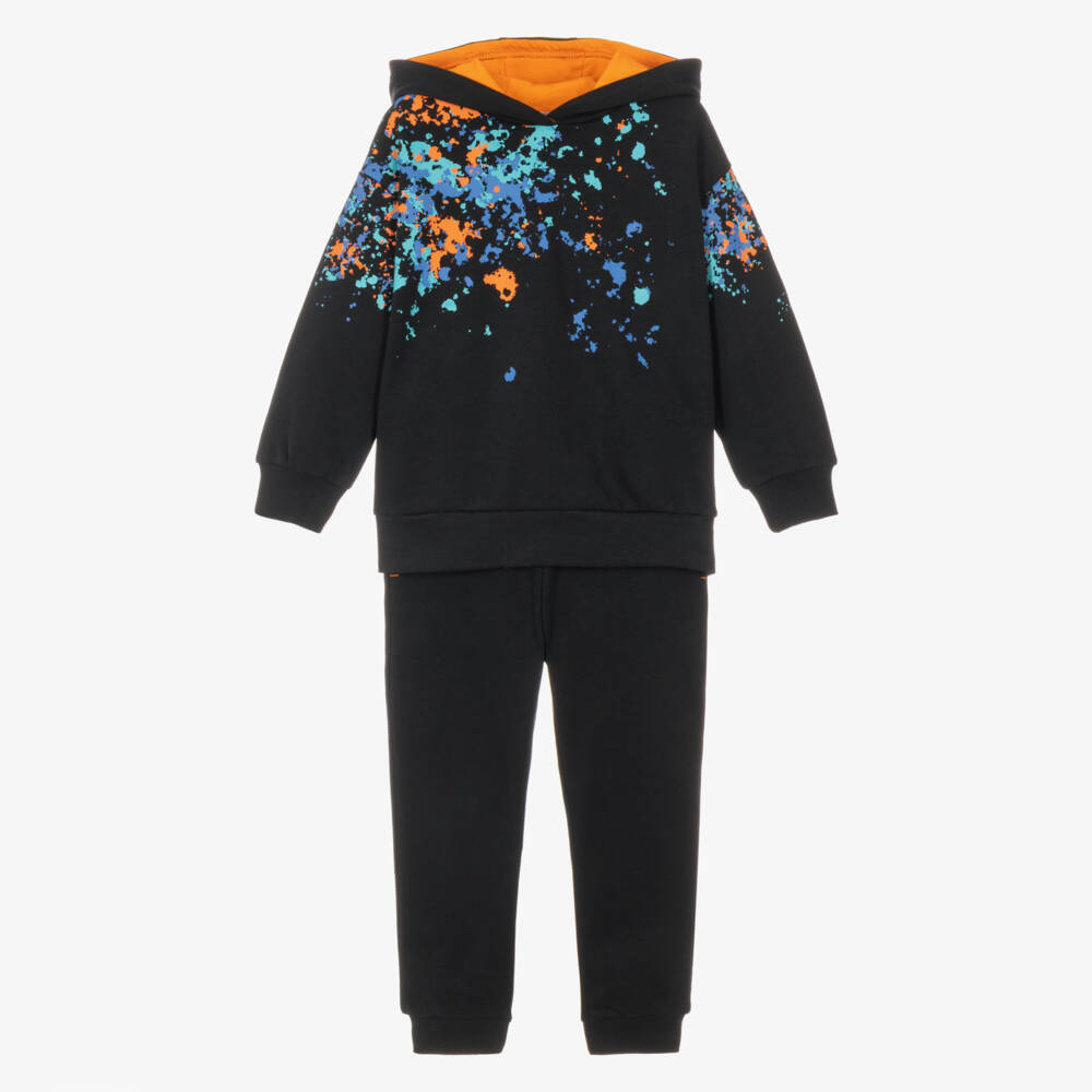 Joyday-Boys Black Jersey Tracksuit with Paint Splatter Print | Childrensalon