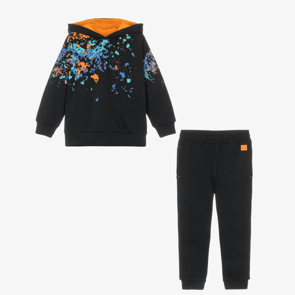Joyday-Boys Black Jersey Tracksuit with Paint Splatter Print | Childrensalon
