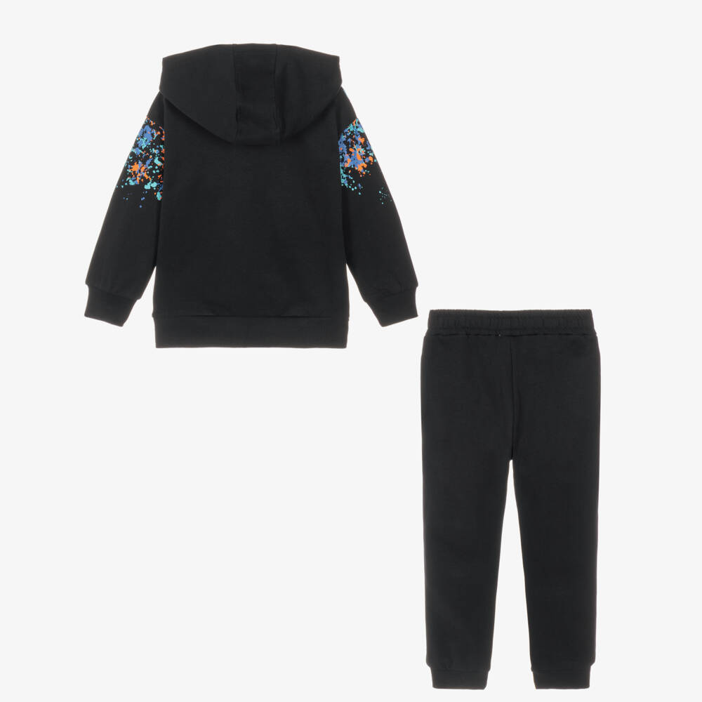 Joyday-Boys Black Jersey Tracksuit with Paint Splatter Print | Childrensalon