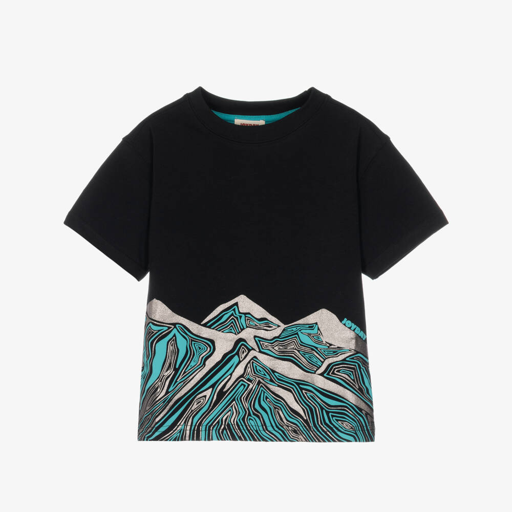 Joyday-Boys Black Organic Cotton Mountain Graphic T-Shirt | Childrensalon
