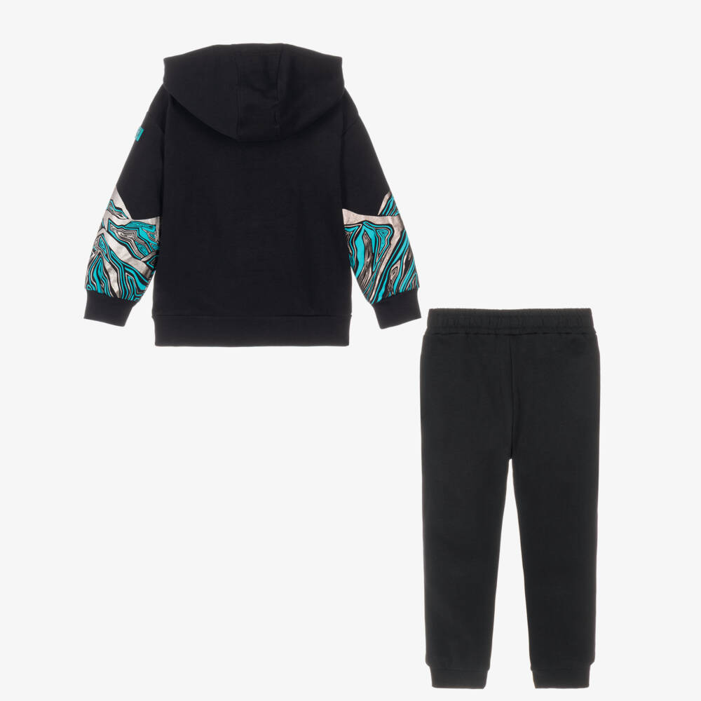Joyday-Boys Black Organic Cotton Mountain Graphic Tracksuit | Childrensalon