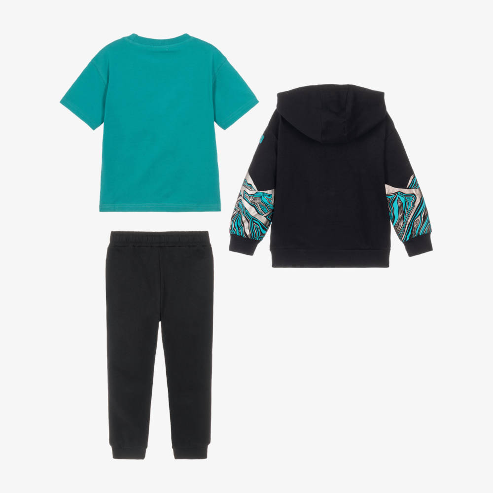 Joyday-Boys Black & Teal Mountain Graphic Tracksuit Set | Childrensalon
