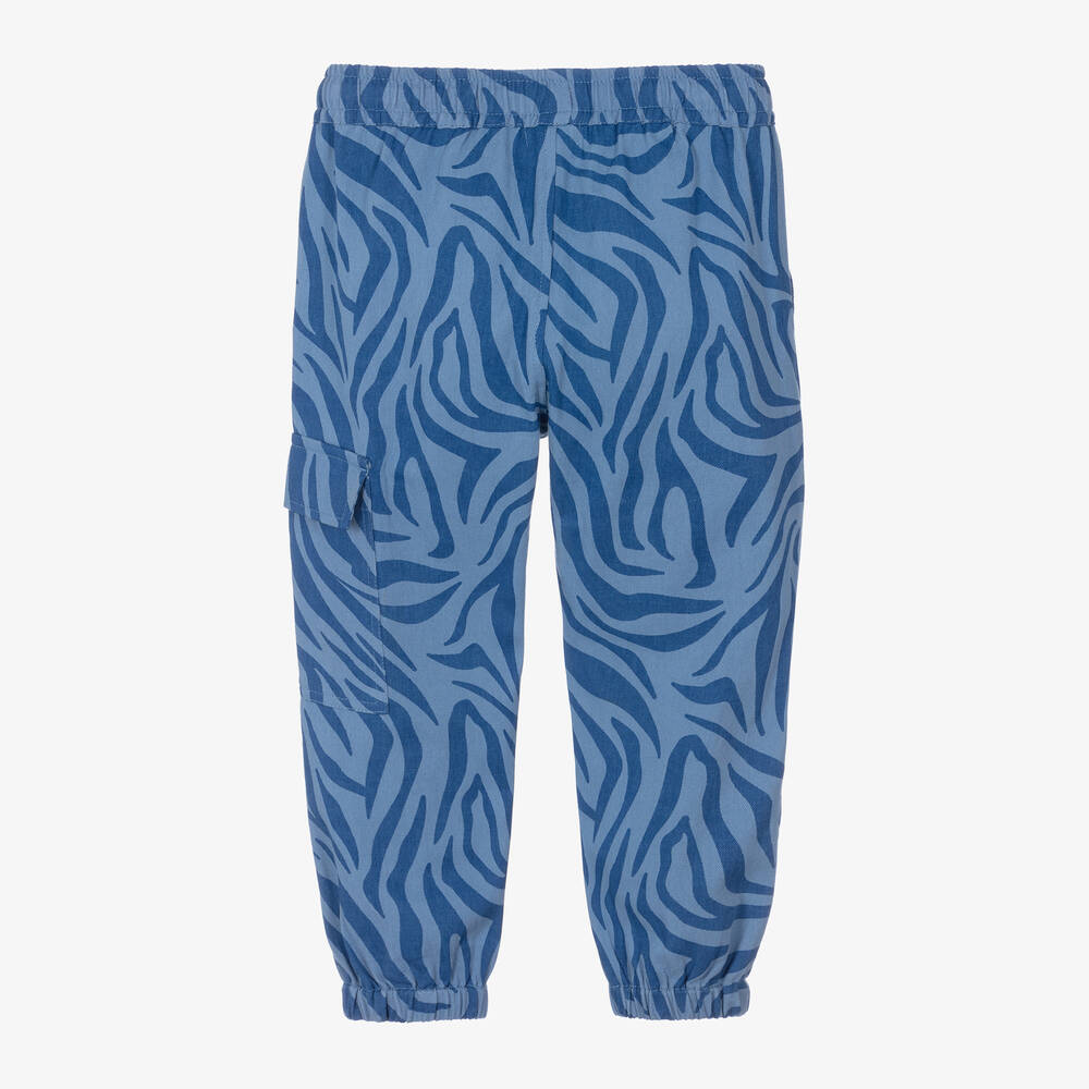 Joyday-Boys Blue Cotton Animal Print Cargo Trousers | Childrensalon