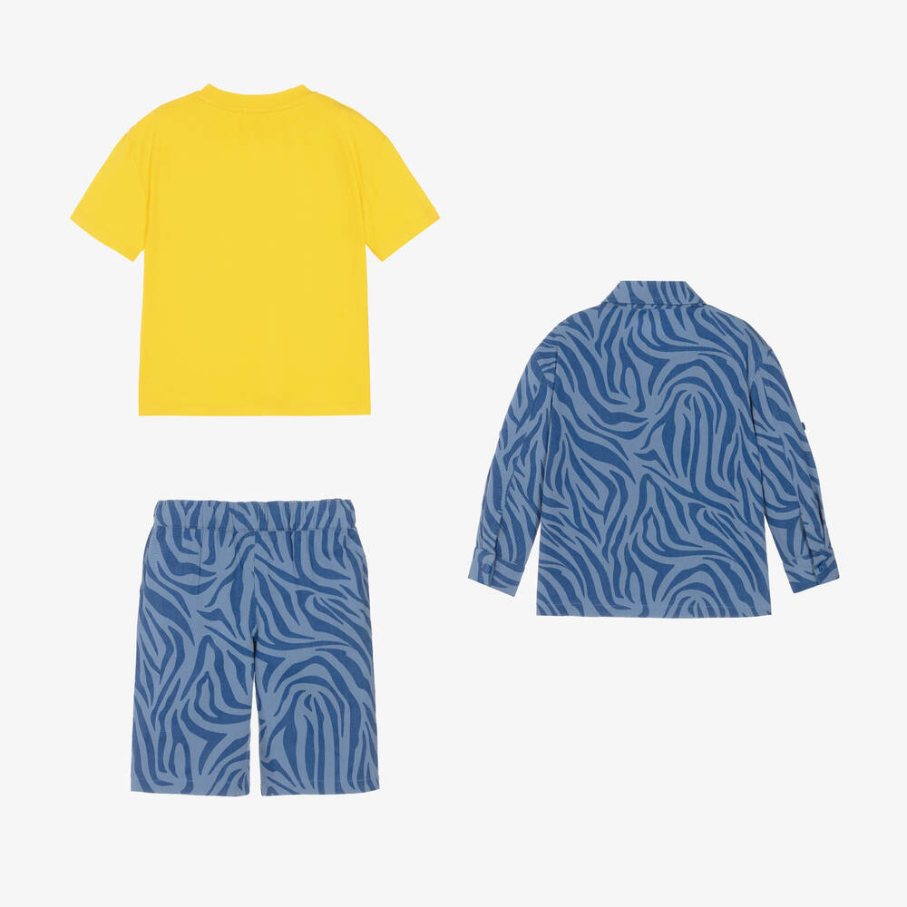 Joyday-Boys Blue Cotton Animal Print Shorts Set | Childrensalon