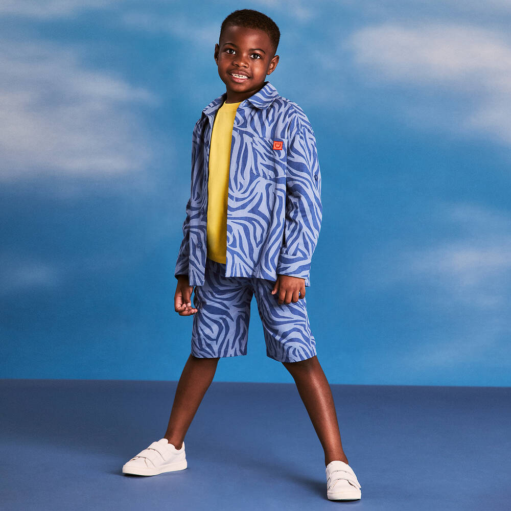 Joyday-Boys Blue Cotton Animal Print Shorts Set | Childrensalon