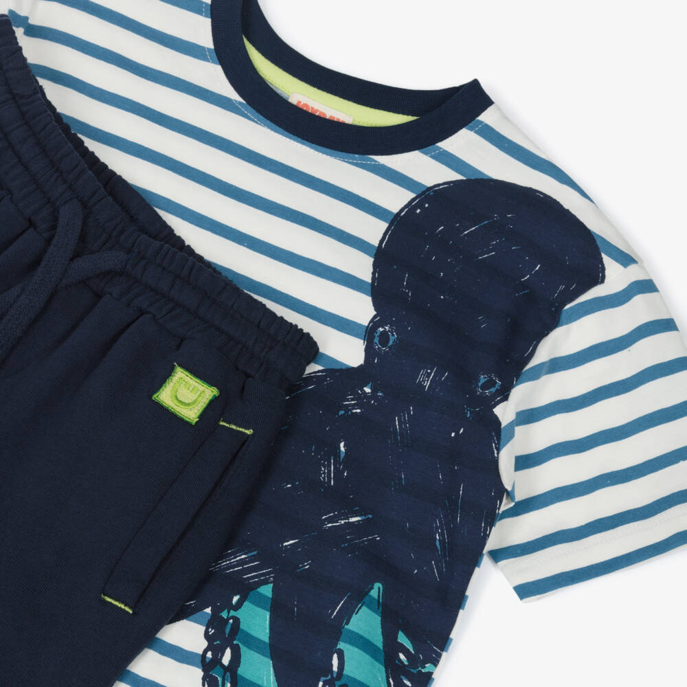 Joyday-Boys Blue Cotton Octopus Shorts Set | Childrensalon