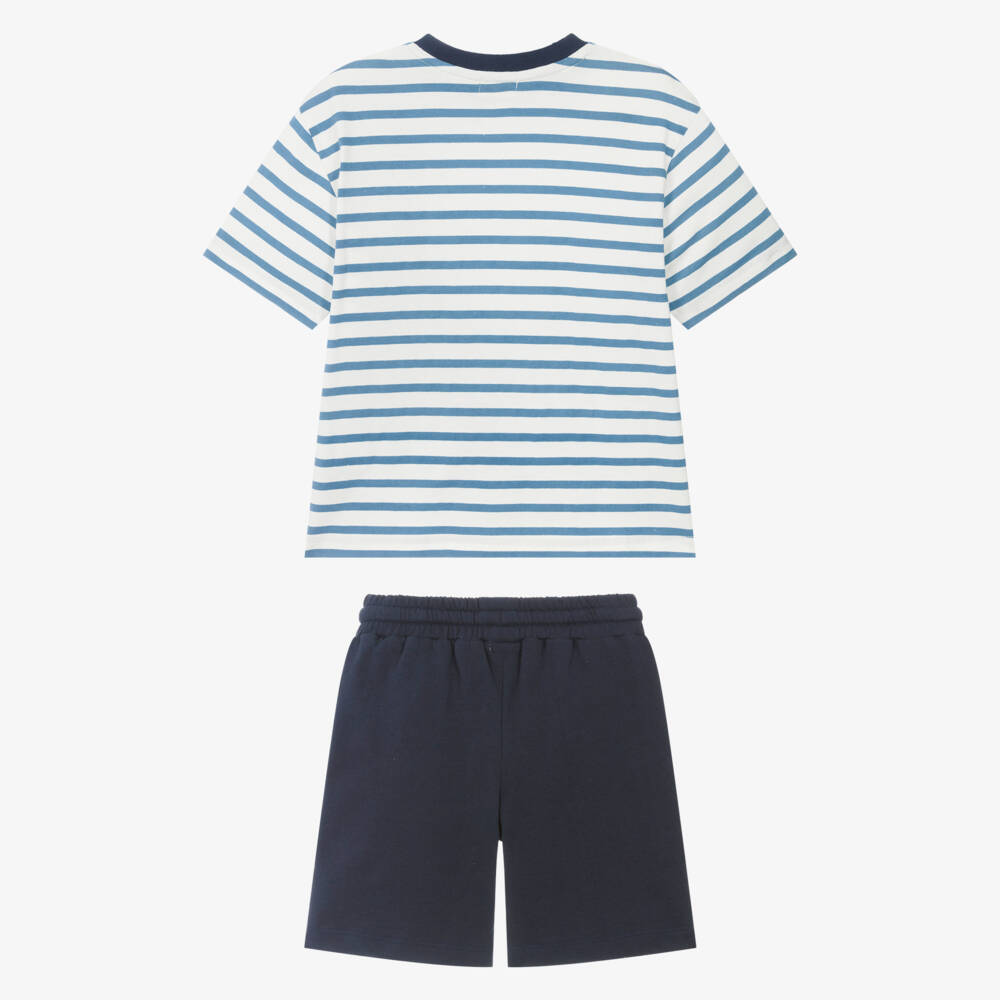 Joyday-Boys Blue Cotton Octopus Shorts Set | Childrensalon