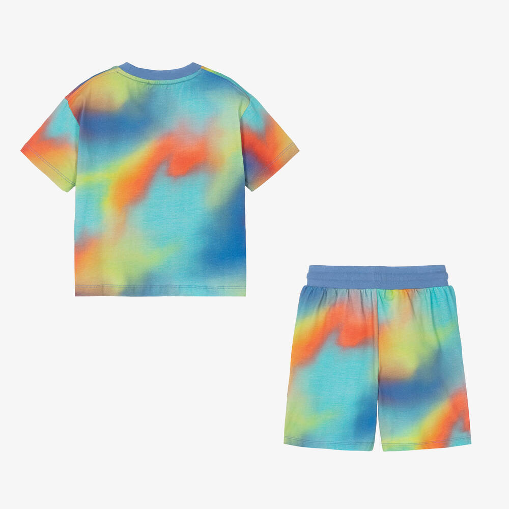 Joyday-Boys Blue Cotton Spray Paint Shorts Set | Childrensalon