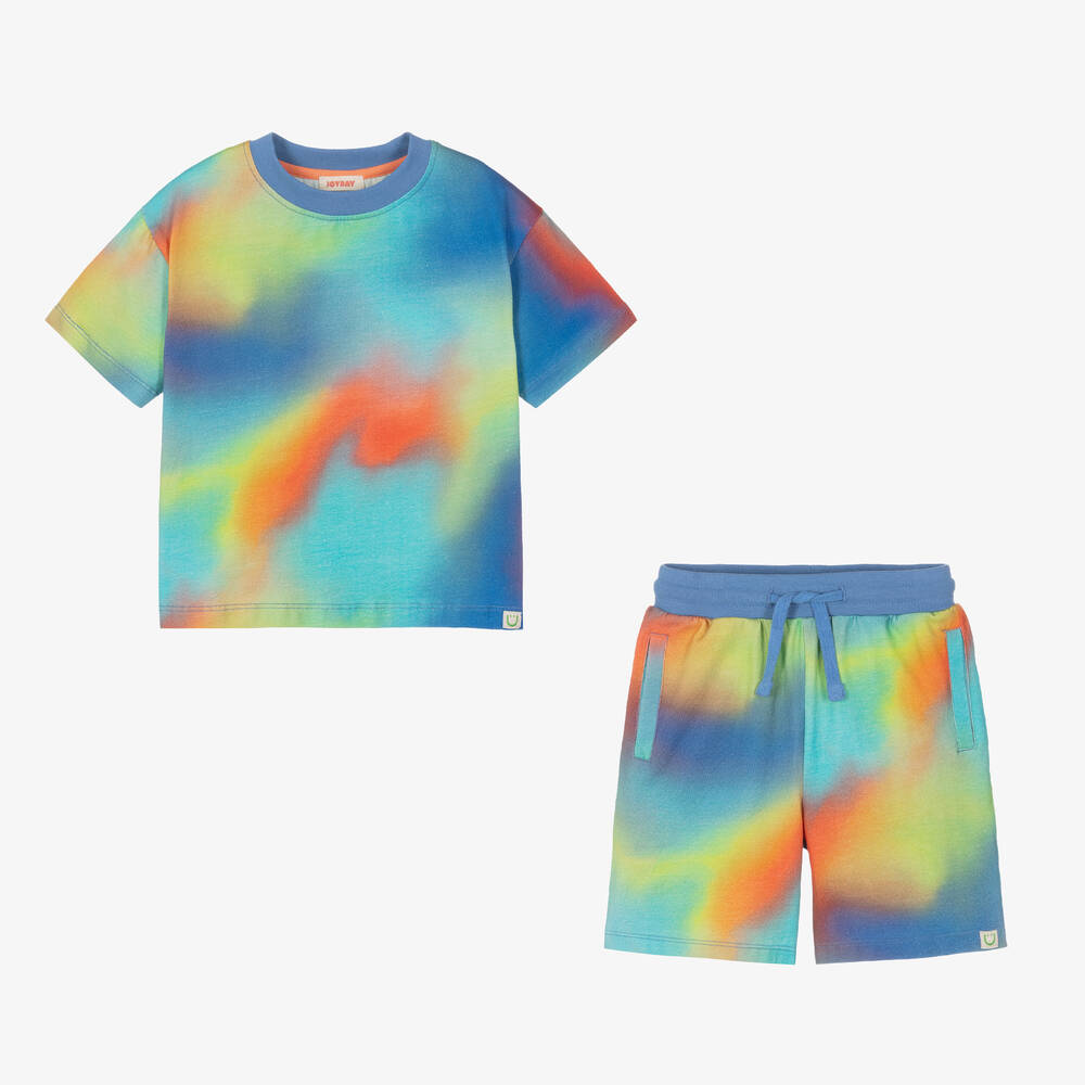 Joyday-Boys Blue Cotton Spray Paint Shorts Set | Childrensalon