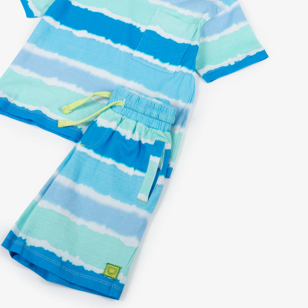 Joyday-Boys Blue & Green Cotton Tie-Dye Shorts Set | Childrensalon