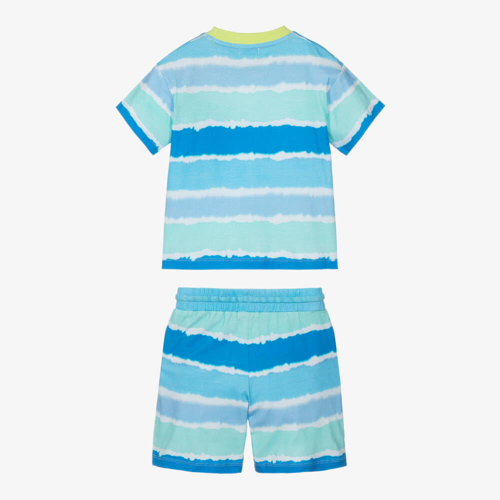 Joyday-Boys Blue & Green Cotton Tie-Dye Shorts Set | Childrensalon