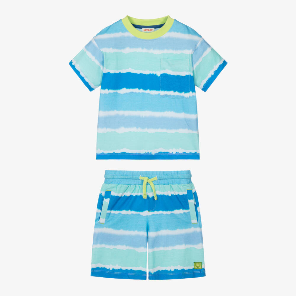 Joyday-Boys Blue & Green Cotton Tie-Dye Shorts Set | Childrensalon