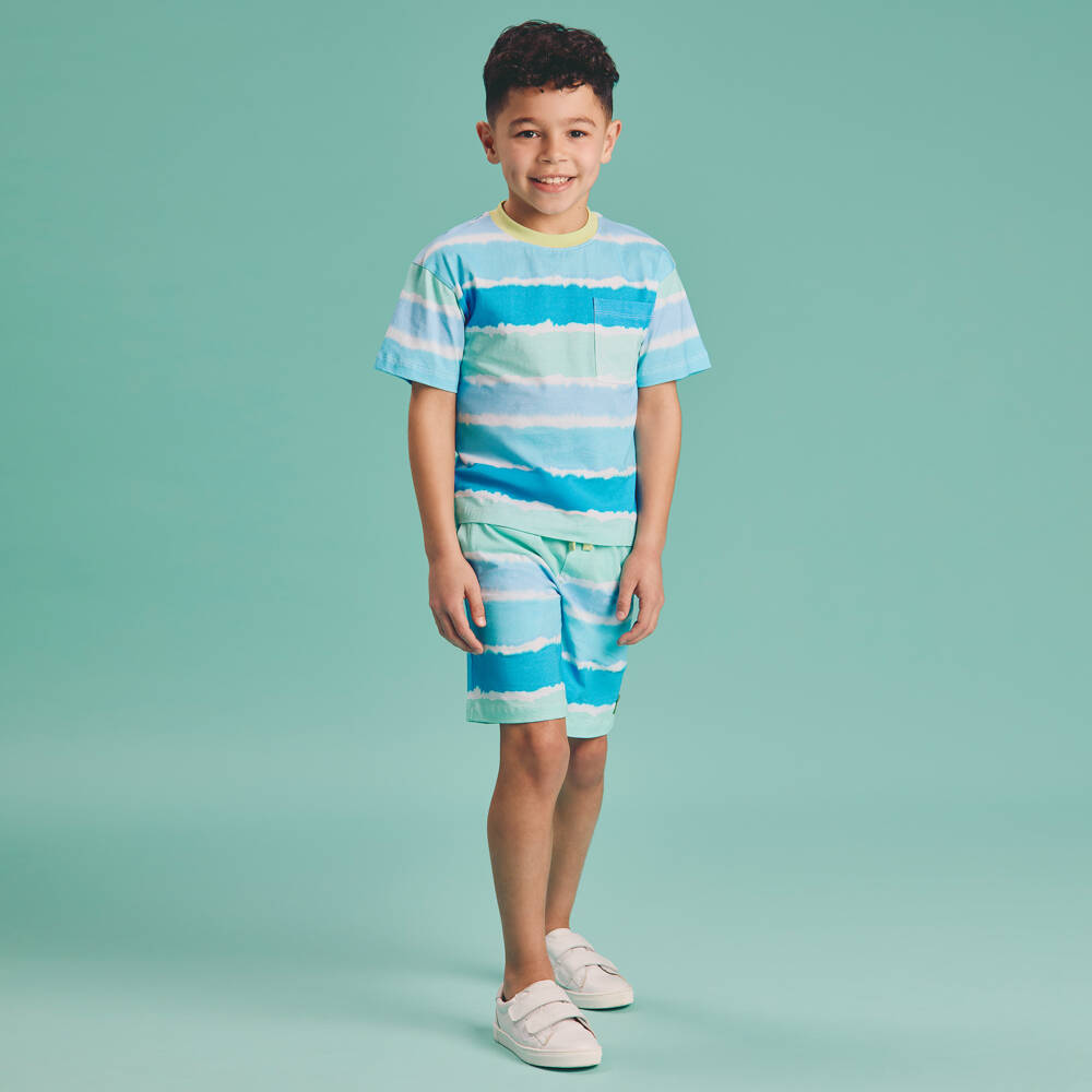 Joyday-Boys Blue & Green Cotton Tie-Dye Shorts Set | Childrensalon