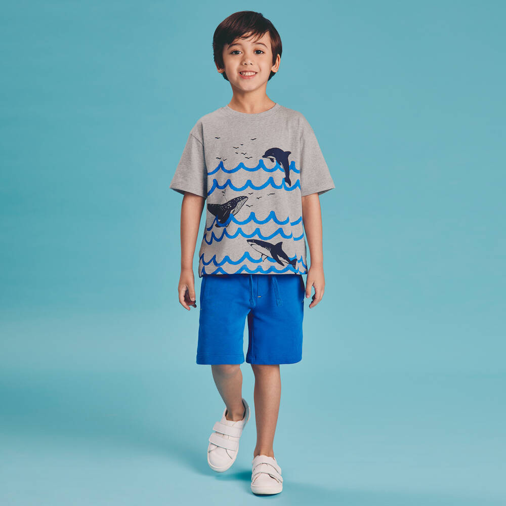 Joyday-Boys Blue & Grey Marl Cotton Jersey Shorts (2 Pack) | Childrensalon