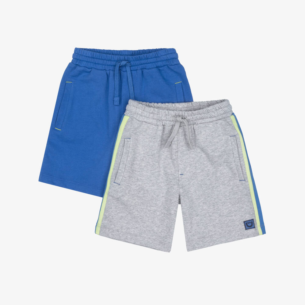 Joyday-Boys Blue & Grey Marl Cotton Jersey Shorts (2 Pack) | Childrensalon