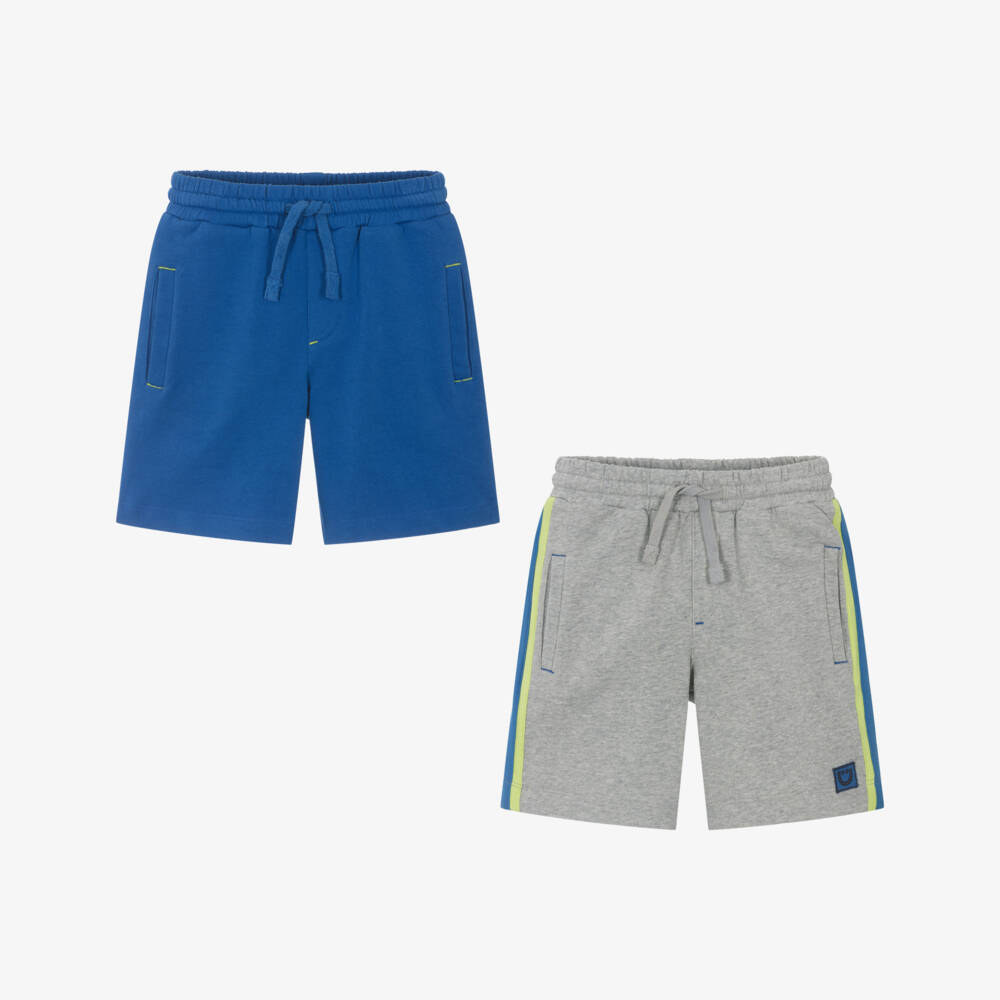 Joyday-Boys Blue & Grey Marl Cotton Jersey Shorts (2 Pack) | Childrensalon