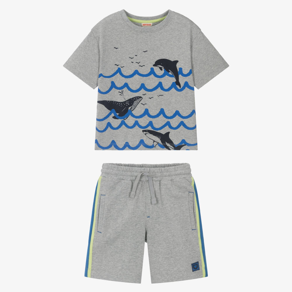 Joyday-Boys Blue & Grey Marl Cotton Jersey Shorts Set (2 Pack) | Childrensalon