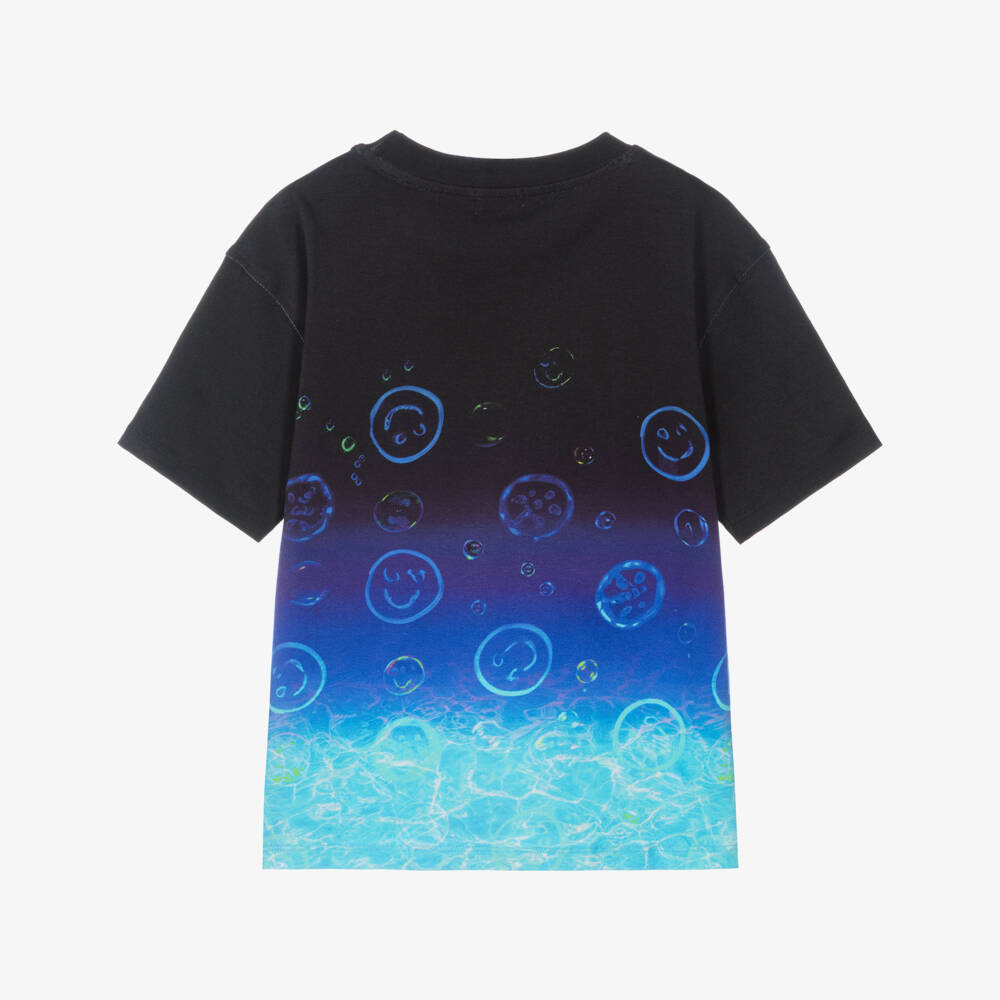 Joyday-Boys Blue Ombré Cotton T-Shirt with Smiling Bubbles | Childrensalon