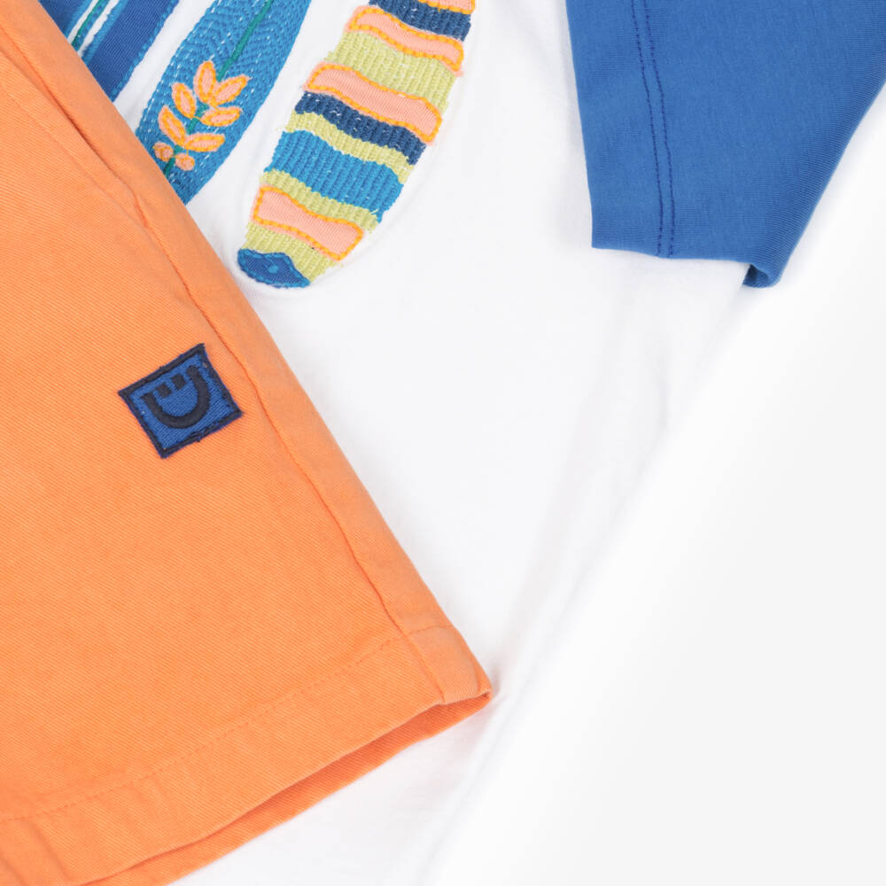 Joyday-Boys Blue & Orange Embroidered Surfboard Shorts Set | Childrensalon