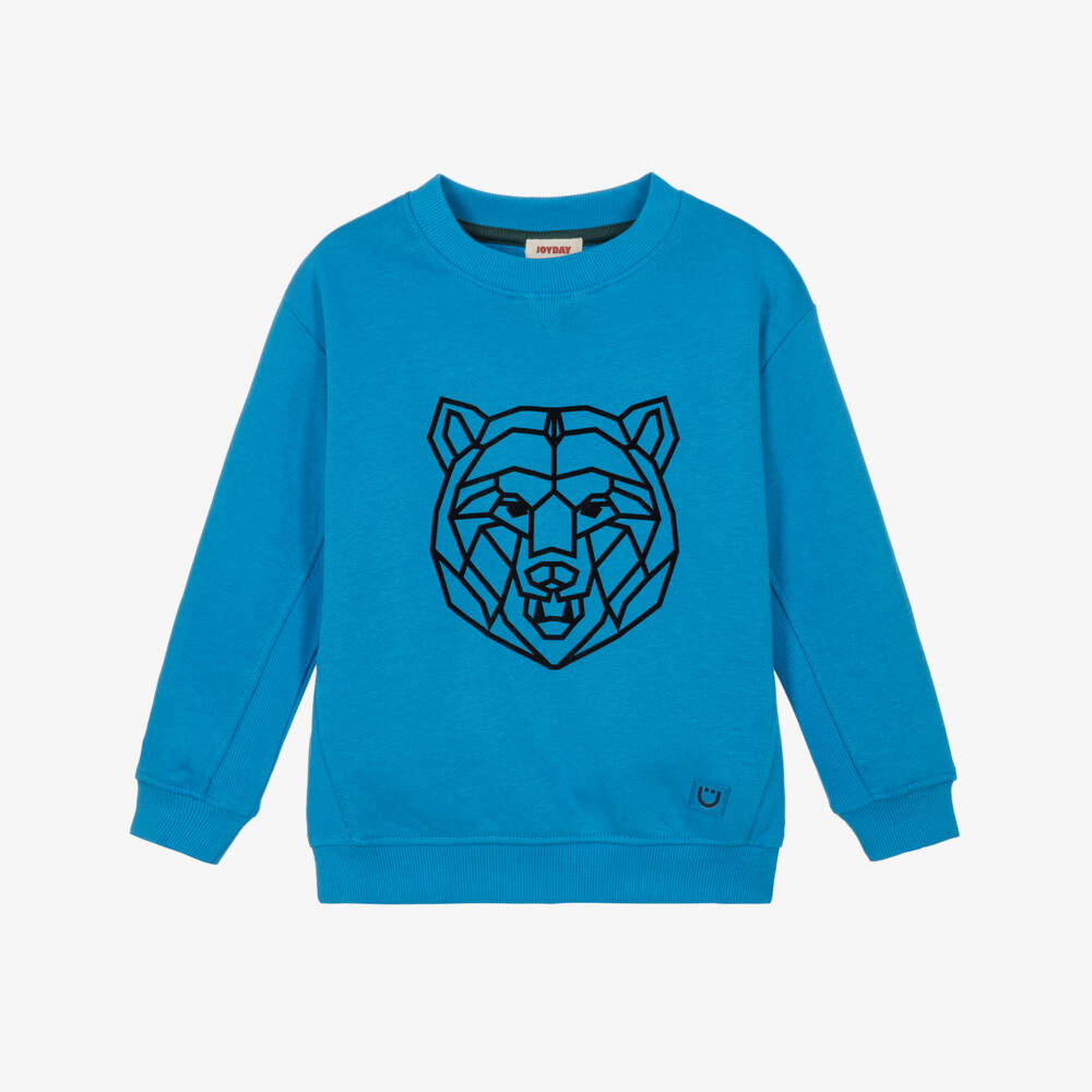 Joyday-Boys Blue Organic Cotton Geometric Bear Sweatshirt  | Childrensalon